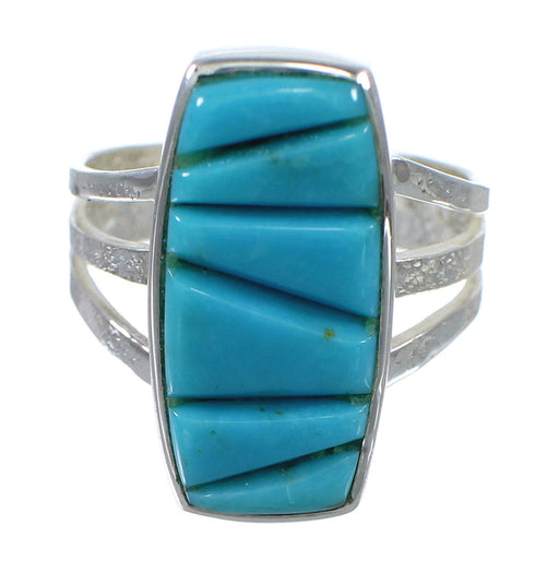Sterling Silver Southwest Turquoise Inlay Jewelry Ring Size 6-1/4 WX59180